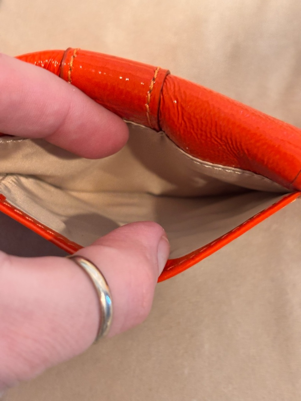 Coach Bright Orange Pebbled Leather Key & Card Holder - Picture 7 of 11